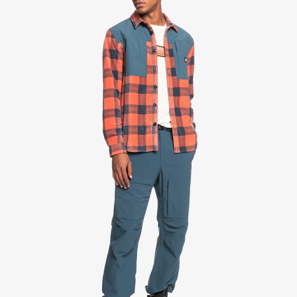 Quiksilver Men’s North Seas Fleece Shacket (Red and Blue) - Picture 6 of 9